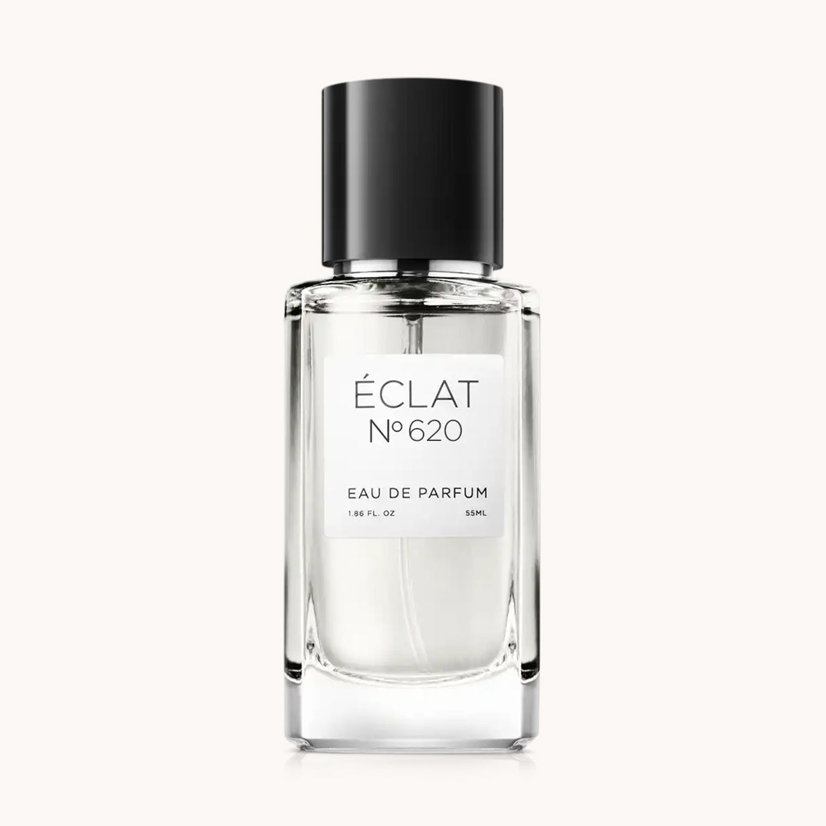 Elegancka szklana butelka ÉCLAT VIP - Citrus Woods z elegancką czarną nakrętką i minimalistyczną białą etykietą.