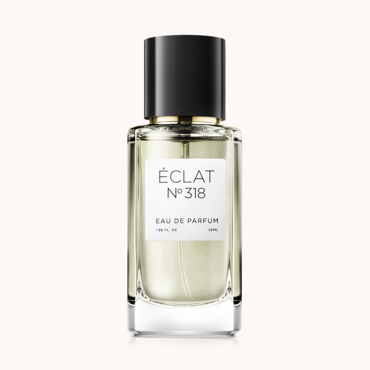 ÉCLAT Earthy Pineapple w przezroczystym szklanym flakonie z czarną nakrętką i minimalistyczną białą etykietą.